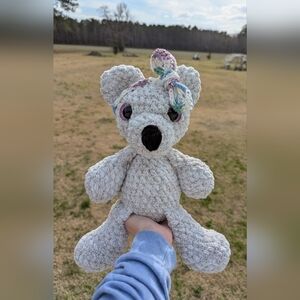 Handmade Crochet Teddy Bear Plushie Lovey With Headband